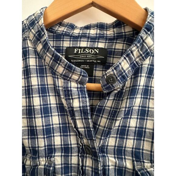 Filson Women’s Blue & White Plaid Banded-Collar Shirt Medium – Heritage Checked - Picture 3 of 6